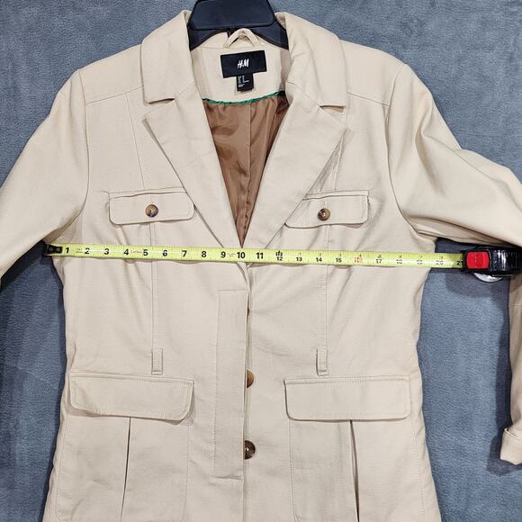 H&M Blazer Jacket Size 12 Beige Button Closure Tan Twill Heavyweight No Belt - Picture 9 of 9
